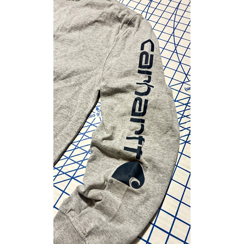 Carhartt Gray Logo Sleeve Spellout Long Sleeve Shirt Small - Picture 3 of 4